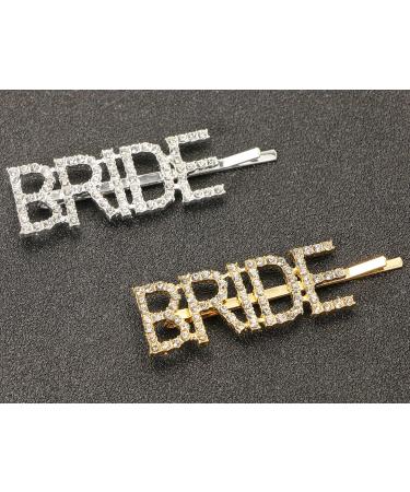 Bride Hair Clips: Penta Angel 2Pcs Gold & Silver Rhinestone Letter Pins - Bridal Shower & Wedding Hair Accessories for Women & Girls - Buy Online on GoSupps.com