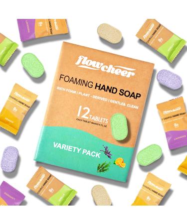 flowcheer Foaming Hand SoapTablets Refill 12 Pack (Makes 12 x 9 fl oz) Eco Hand Soap Refills Plant-Based Natural Scents Works with Any Foaming Dispenser Variety Fragrance No Plastic Bottle Variety Pack (vol Orange Lav)