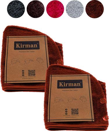 Kirman Premium Hair Turban Towels - 2 Pack 100% Cotton Quick-Dry for Short & Long Hair - Cinnamon Brown - Buy Online on GoSupps.com