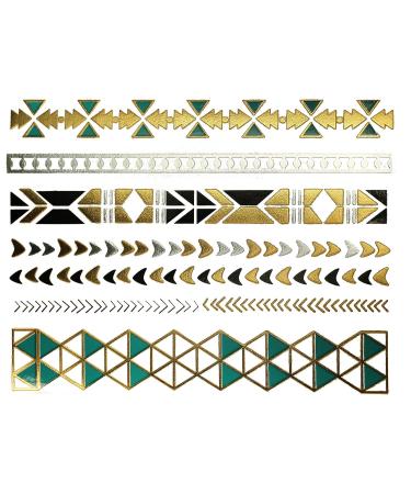 Gold Turquoise Metallic Temporary Tattoos - 75+ Boho Designs - Waterproof & Long Lasting - Perfect for Beach & Festivals - Buy Online on GoSupps.com