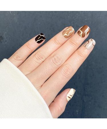 Novo Ovo Short Corner Oval Press-On Fake Nails | Brown Naked White Milky Strudel | Perfect for Valentine's Day | Artificial Fingernails with Glue - Buy Online on GoSupps.com