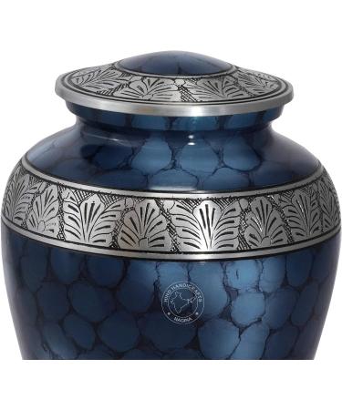 Hind Handicrafts Silver Engraved Adult Cremation Urn for Human Ashes - Handcrafted Funeral Memorial Ashes Urn - Large Burial Urn - Bag Included (7.5" x 7.5" x 9.5"- 200lbs or 91kg Cloud Blue) 7.5" x 7.5" x 9.5"- 200lbs or 91kg Blue silver - Buy Online on GoSupps.com