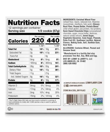 Lenny & Larry's Complete Cookie - Peanut Butter Chocolate Chip Vegan 16g Plant Protein Non-GMO Soft Baked 4oz (Pack of 6) - Buy Internationally - Buy Online on GoSupps.com