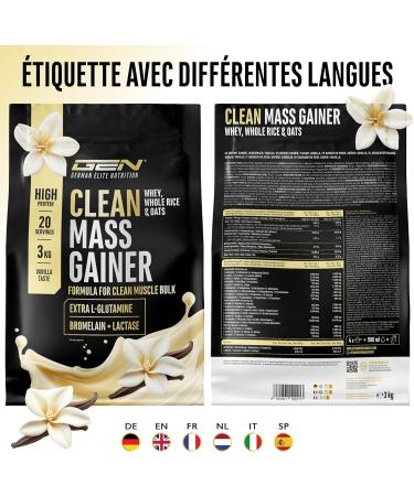 Clean Weight Gainer - 3 kg - Avec Glucides Complexes et Prot ines - Id al pour la Phase de Prise de Masse - Poudre pour la Prise de Masse et de Poids - V g tarien - Saveur Vanilla Vanilla 3 kg - Buy Online on GoSupps.com
