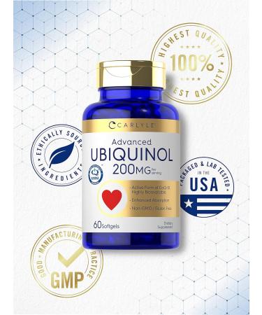 Carlyle Ubiquinol 200mg - Highly Bioavailable CoQ10 Supplement | Non-GMO Gluten Free | 60 Softgels - International Shipping Available - Buy Online on GoSupps.com