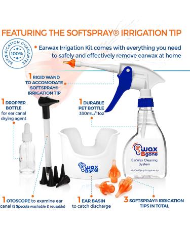 WaxBgone Ear Wax Removal Kit with SoftSpray Irrigation Tips - Safe & Effective Removal for Adults & Kids - Includes Softening Drops & Rigid Wand - Buy Online on GoSupps.com