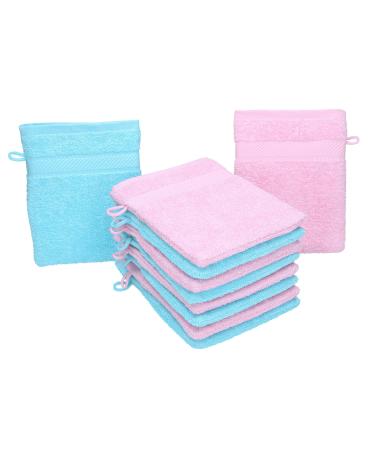 Betz 10 pieces wash gloves Palermo 100% cotton washcloth set size 16x21 cm color rose and turquoise
