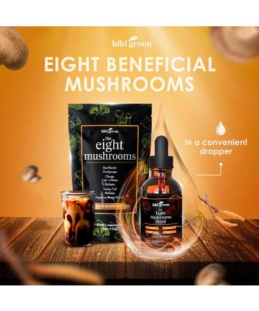Kiki Green 8 Mushrooms Liquid Extract Drops - Adaptogenic Complex for Cognitive Support Immunity Boost - Lions Mane Supplement Cordyceps Chaga Reishi Shiitake Maitake Red Reishi - Buy Online on GoSupps.com