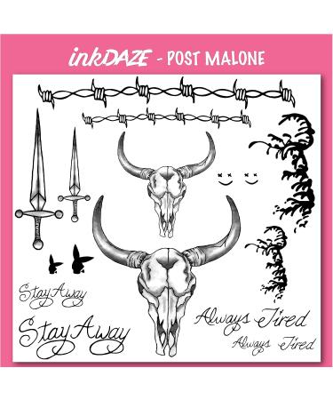 Inkdaze Post Malone Face Tattoo Set - Temporary Tattoo Accessories - Skin Safe - 16 Pieces - Buy Online on GoSupps.com