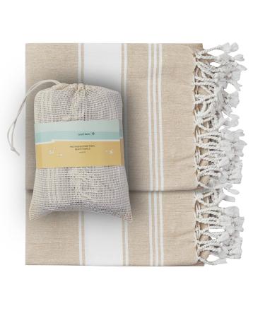 100% Cotton Beach Towel with Beach Bag, 2 Piece Beach Towels for Adults, 39"x71", Pool Towels, Oversized Beach Towel, Extra Large Beach Towel, Quick Dry Sand Towel, Travel Beach Towel - Beige Set of 2 Beige