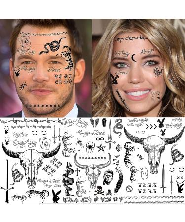 Rejaski 5 Sheets Large Post Malone Temporary Tattoos - Halloween Fake Face & Barbed Wire Rapper Tattoo Sticker Set for Men Women Adults - Buy Online on GoSupps.com