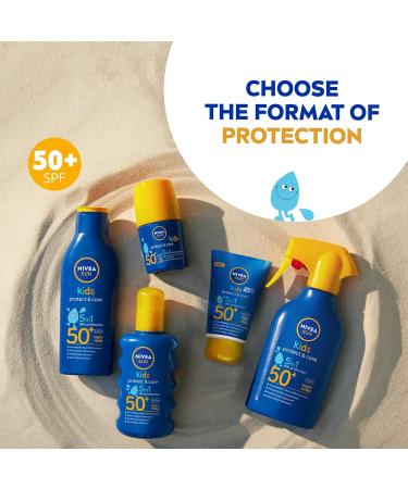 NIVEA SUN Kids Protect & Care SPF 50+ Trigger Spray (270ml) Water-Resistant Sunscreen Spray Sun Cream for Children Provides Instant and Effective UVA + UVB Protection - Buy Online on GoSupps.com