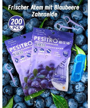 200 Vegan Blueberry Xylitol Dental Floss Sticks | Laoye Tooth Cleaning Picks | Fresh Fruit Coating for Gap Tooth Flap Care - Buy Online on GoSupps.com