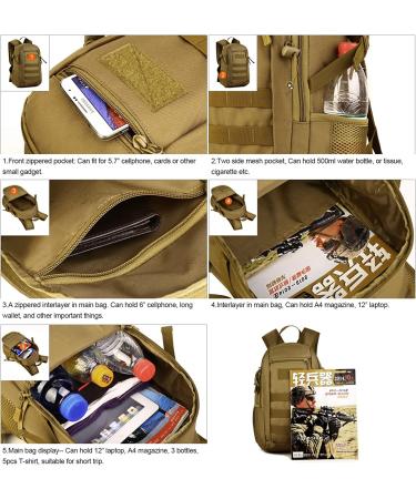 Huntvp Mini Daypack Military Backpack 10L/20L - Tactical Assault Pack for Hunting, Camping, and Trekking - Black - Buy Online on GoSupps.com