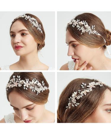 Oriamour Flower Design Wedding Headband with Freshwater Pearls - Rose Gold Bridal Hair Accessories - Buy Online on GoSupps.com