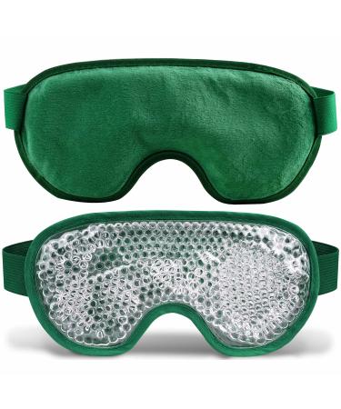 Cooling Ice Gel Eye Mask Reusable Eye Masks Sleeping Mask with Plush Backing for Headache Puffiness Migraine Stress Relief(Dark Green)