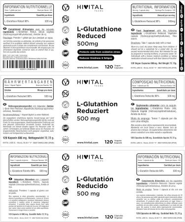 Glutathione 500 mg reduced to 98%. 120 vegan capsules for 4 months. Amino acid L-Glutathione Cellular antioxidant that helps rejuvenate cells and reduce fatigue and fatigue - Buy Online on GoSupps.com