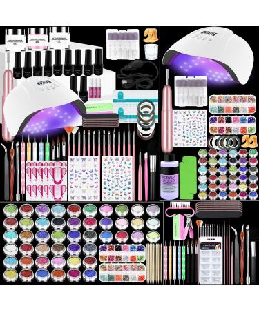 Acrylic Nail Kit Acrylic Nail Set with Drill and UV Light Professional Colored Acrylic Nail Powder Nail Starter Kit Decoration Tools with Everything for Beginners Full Acrylic Nail Supplies 60 color Acrylic Nail Kit