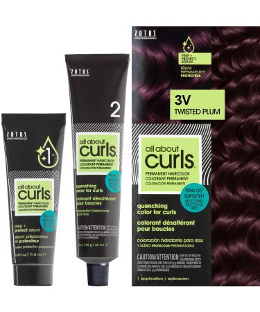 All About Curls 3V Twisted Plum (Medium Brown - Violet-Red Undertone) Permanent Hair Color (Prep + Protect Serum & Hair Dye for Curly Hair) - 100% Grey Coverage Nourished & Radiant Curls Hair Color Dye w/ Protect Serum