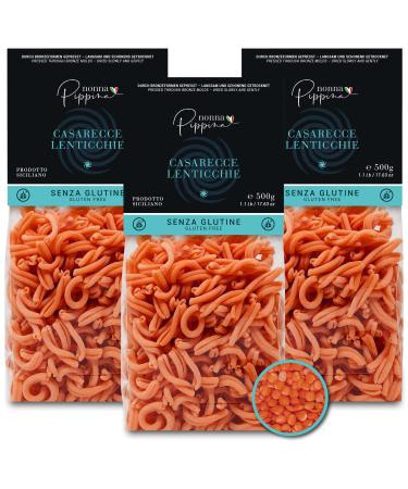 Nonna Pippina Casarecce Gluten-free pasta 3 x 500g red-linen pasta traditionally pulled through bronze form slow drying vegan (lentils 3 x 500g)