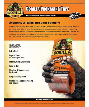 Gorilla Packing Tape Tough & Wide with Dispenser for Moving  Shipping and Storage  2.83" x 35 yd  Clear  (Pack of 1) 1 - Pack - Buy Online on GoSupps.com