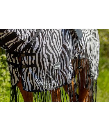 Marengos Zebra Fly Outdoor Ceiling Blanket with Fringes | Insect Protection for Horses | Saddle Cutout & Neck Part | Black & White 135 cm - Buy Online on GoSupps.com