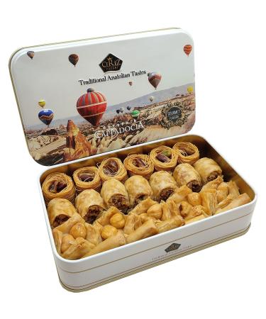 Cerez Pazari Premium Assorted Baklava Pastry Gift Basket Small Tin Box 8.47 oz Apprx.22-23 pcs | Turkish Pistachio, Walnut, Cashew, Hazelnut Traditional Dessert | No Preservatives, No Additives