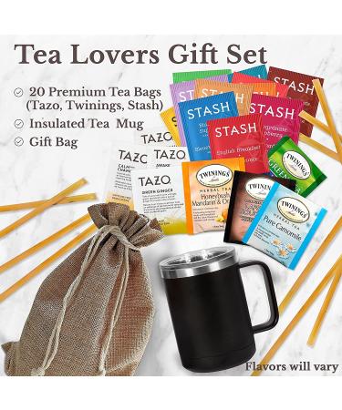 Bellina Tea Gift Basket for Women and Men - Herbal Tea Variety Pack with Premium Teas, Honey Straws, Mug & Gift Tag in Natural Bag - Buy Online on GoSupps.com
