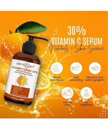 30% Vitamin C Serum - Organic Anti-Aging Facial Serum with Hyaluronic Acid Retinol Vitamin E & B | 8 Fl Oz Reduce Wrinkles & Fine Lines - Buy Online on GoSupps.com