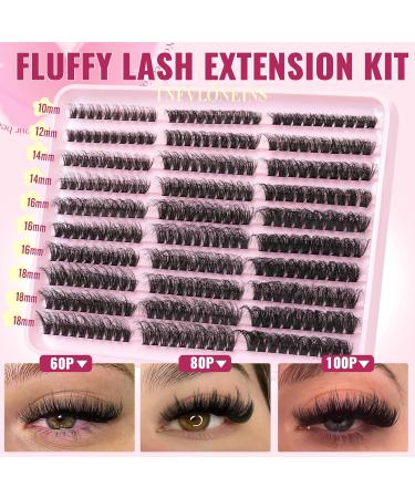 Fluffy Lash Extension Kit - 60D 80D 100D Lash Clusters | 300PCS Individual Eyelashes with Bond Seal & Tweezers - TNFVLONEINS - Buy Online on GoSupps.com