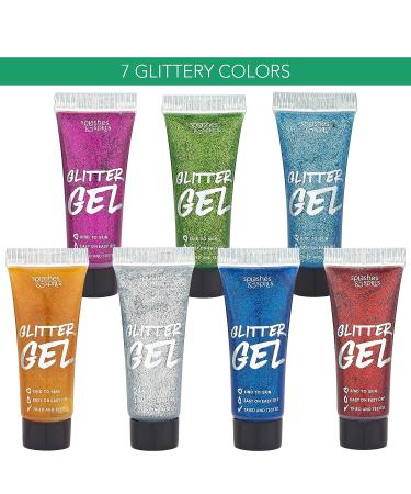 7 Color Body Glitter Paint Gel Set for Women & Girls - Holographic Shimmer Effect - Perfect for Hair, Body & Face - Ideal for Festival, Costume Party & Halloween - 10ml Tubes by Splashes and Spills - Buy Online on GoSupps.com