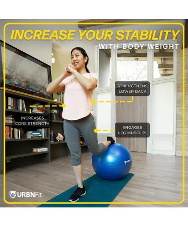URBNFit 26IN Exercise Ball - AntiBurst Yoga Ball for Pregnancy Stability - Swiss Balance Ball with Pump - Fitness Ball Chair for Office and Home Gym - Black - Buy Online on GoSupps.com