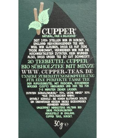 Cupper Organic Herbal Tea - Lovely Liquorice & Mint Peppermint Tea 20 Eco-Friendly Tea Bags (2 Pack) - Fairly Traded - Buy Online on GoSupps.com