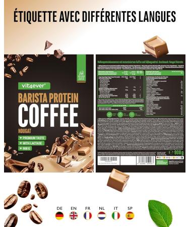  Vit4ever Barista Protein Coffee - Creamy protein coffee with up to 20g of protein per serving - With real coffee & caffeine low in sugar & fat - (908g Nougat) - Buy Online on GoSupps.com