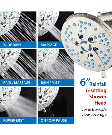 AquaCare 5-in-1 Aquassage High Pressure 76-mode Shower Head Combo with Hand Shower, Body Brush & Hair Brush - Satin Nickel Finish, Extra-long Stainless Steel Hose, Two Brackets Included - Buy Online on GoSupps.com