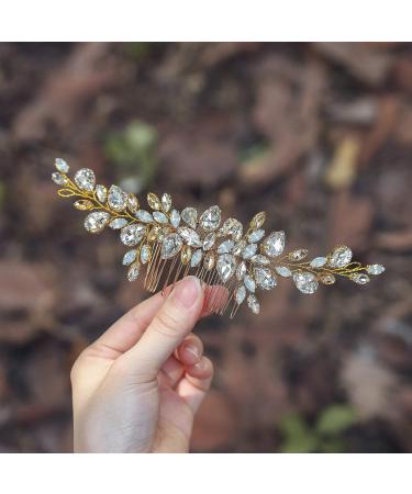 Yean Crystal Bride Wedding Hair Comb Gold Rhinestones Bridal Hair Piece Accessories for Women and Girls - Buy Online on GoSupps.com