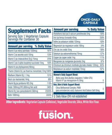 Bariatric Fusion One Per Day Bariatric Multivitamin with Iron for Women | with Hair and Nails Vitamins Blend | Gastric Bypass and Sleeve Gastrectomy | 30 Capsules | 1 Month Supply 30 Count (Pack of 1) - Buy Online on GoSupps.com