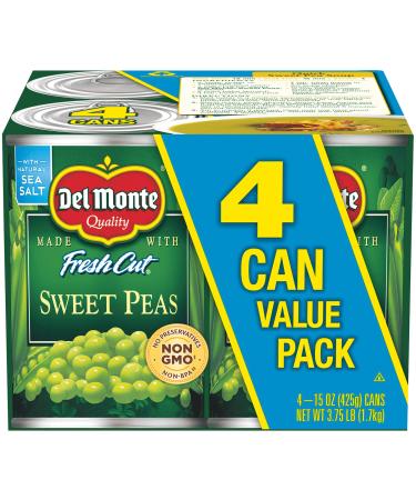 Del Monte Canned Fresh Cut Sweet Peas No Salt Added, 15 Ounce (4 Count, Pack of 4)