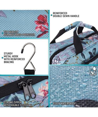 Large Hanging Travel Cosmetic Bag for Women - Turquoise Flowers Makeup Organizer with Multiple Pockets - Buy Online on GoSupps.com