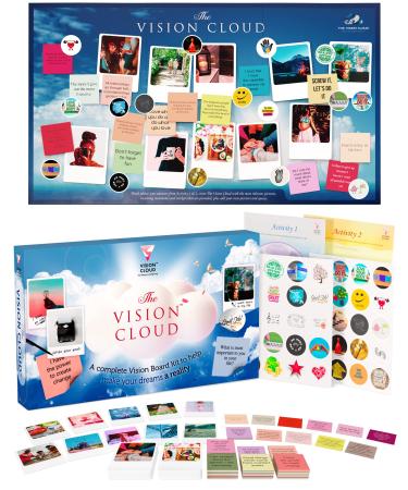 The Vision Cloud Vision Board Kit for Women  Manifestation Supplies - 1 Dream Board - 100 Pictures - 60 Affirmation Cards - 40 Stickers - Mounting Putty - & Self-Adhesive Strips  Adult Mood Board