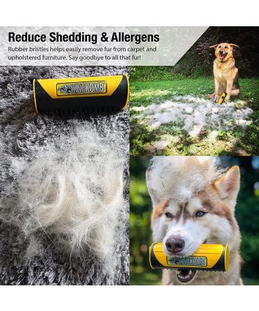 King Komb Deshedding Tool | Self-Cleaning Retractable Blades | 3 Metal Edges & Rubber Bristles | Large Yellow | Grooming Brush for Top & Undercoat - Buy Online on GoSupps.com