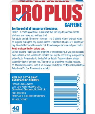 PRO PLUS Caffeine Tablets - Sugar Free 48 Count - 48 tablets (Pack of 1) - Buy Online on GoSupps.com