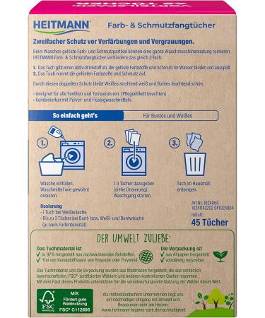 Heitmann Color & Dirt Catchers - Double Active Laundry Protection 45 Plastic-Free Sheets FSC Certified - International Shipping Available - Buy Online on GoSupps.com