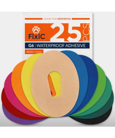 FixiC  Adhesive Patches for G6  25 Pack Premium Waterproof Adhesive Patches  Pre-Cut Back Paper  Adhesive Patch for G6  Long Fixation! (Multi-Color)