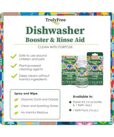 Truly Free Natural Dishwasher Booster & Rinse Aid | Non-Toxic Formula for Tough Stains & Water Spots | Reusable Bottle & Refill Starter Kit - Buy Online on GoSupps.com