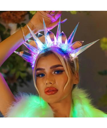 Fashband Light Up Headband LED Crown Hair Bands Flash Goddess Headband Luminous Glowing Laser Party Festival Hair Accessories for Women Blue One Size