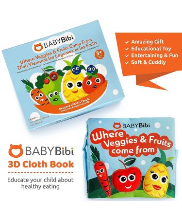 Interactive Veggies & Fruits Baby Book | Soft Teething Cloth Book for Babies 3 Months - Buy Online on GoSupps.com
