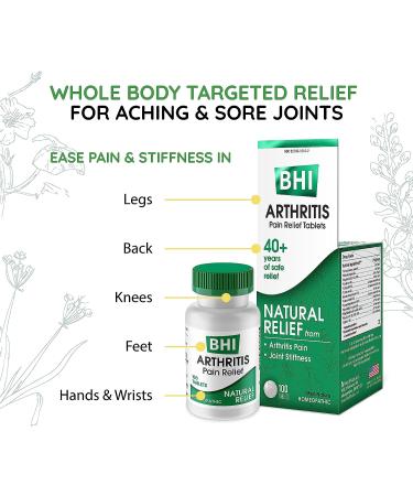 BHI Arthritis Pain Relief Tablets - Joint Health Support with Arnica & 13 Natural Actives | Homeopathic Blend for Minor Pain & Stiffness | 100 Tablets - Buy Online on GoSupps.com