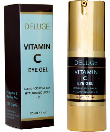 DELUGE -Vitamin C Eye Gel with Hyaluronic Acid + E + Amino Acid Complex. Dark Circles Puffiness Bags and Wrinkles