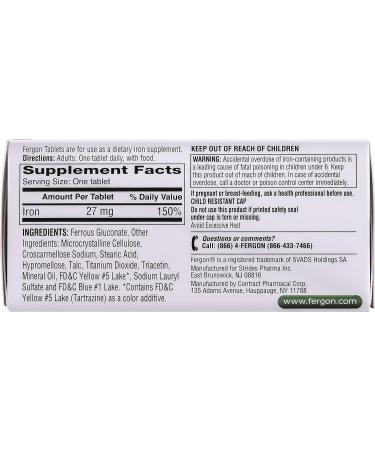 Fergon High Potency Iron 27mg 100 Tablets - Highly Soluble & Easily Digested - Buy Online on GoSupps.com